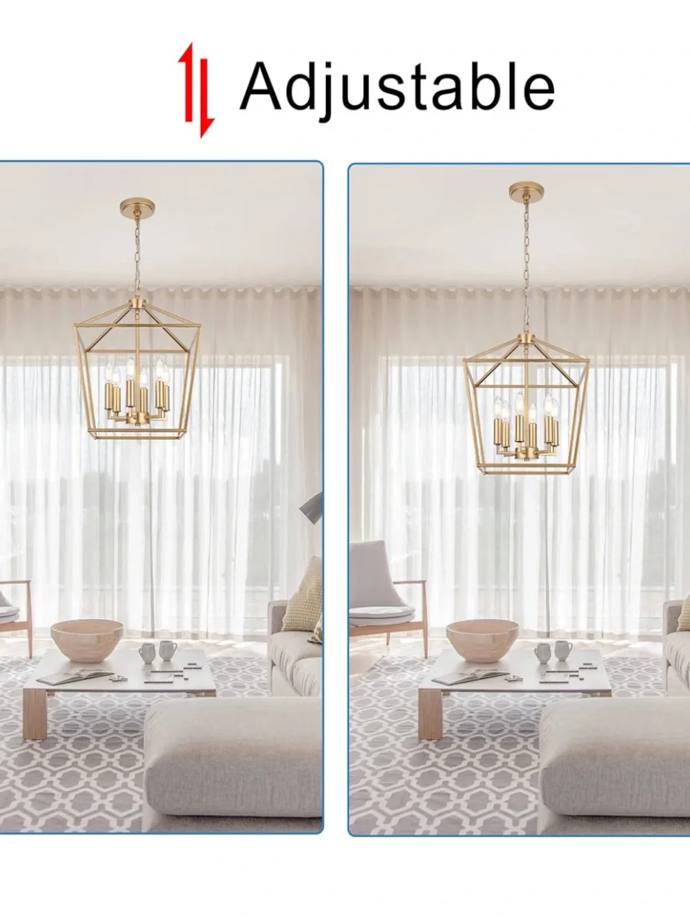 NIB Farmhouse Chandelier Pendant Lighting Gold, 6-Light Openwork Cage Light